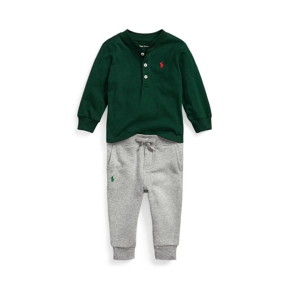 商品Ralph Lauren|Baby Boys Polo Pony Jersey Shirt and Fleece Pants, 2 Piece Set,价格¥363,第1张图片