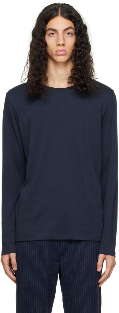 Navy Crewneck Long Sleeve T-Shirt商品第1张图片规格展示