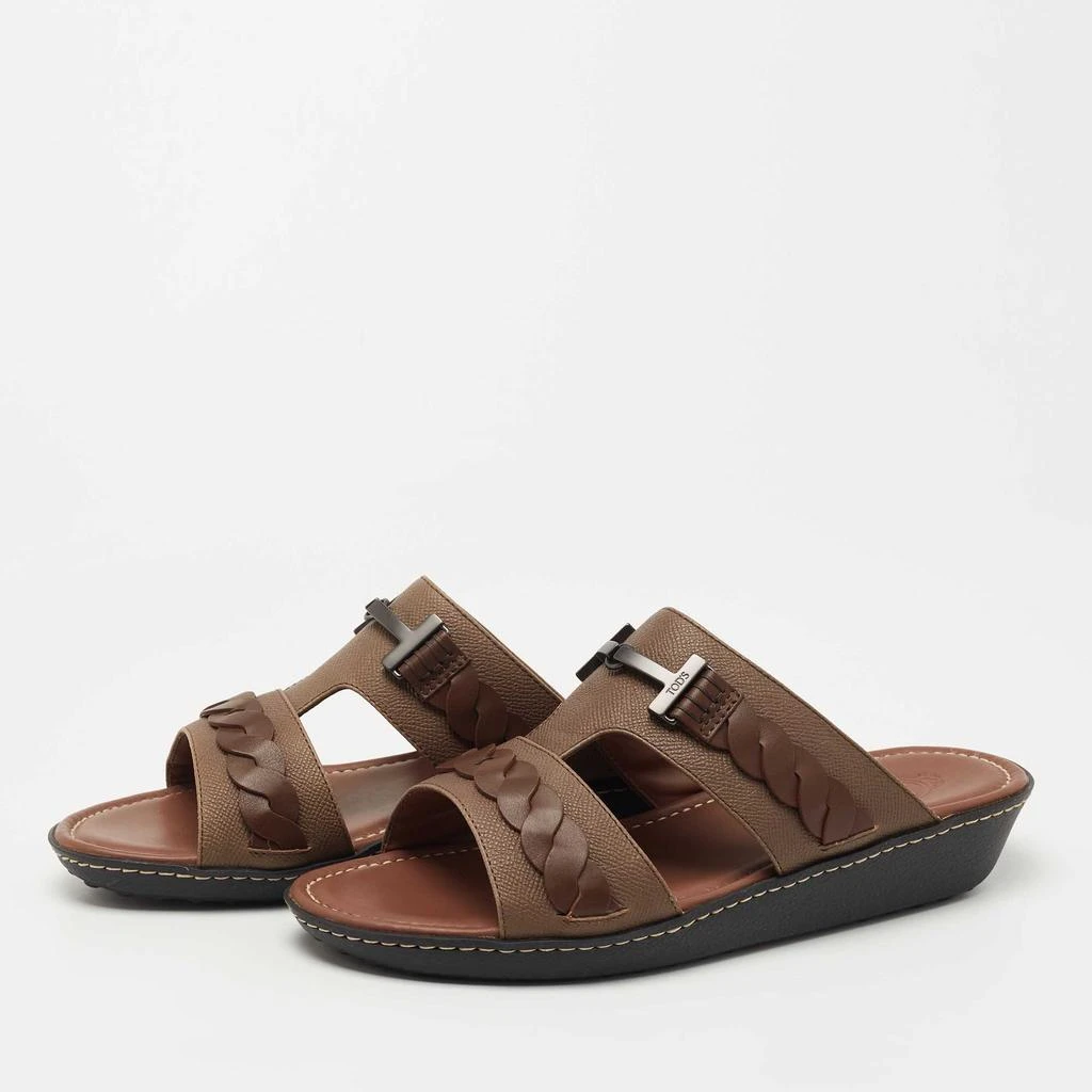 商品Tod's|Tod's Brown Leather Slide Sandals Size 42,价格¥2657,第2张图片详细描述