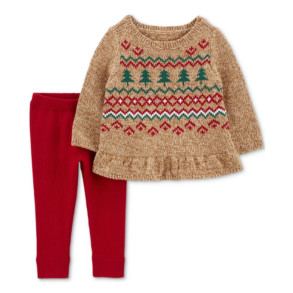 商品Carter's|Baby Girls Holiday Cotton Sweater & Pants, 2 Piece Set,价格¥139,第1张图片