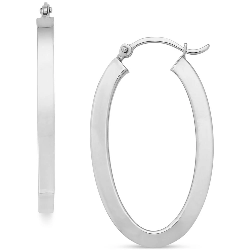 商品Macy's|Polished Square Tube Oval Medium Hoop Earrings in 14k Yellow Gold and 14k White Gold,价格¥2290,第1张图片