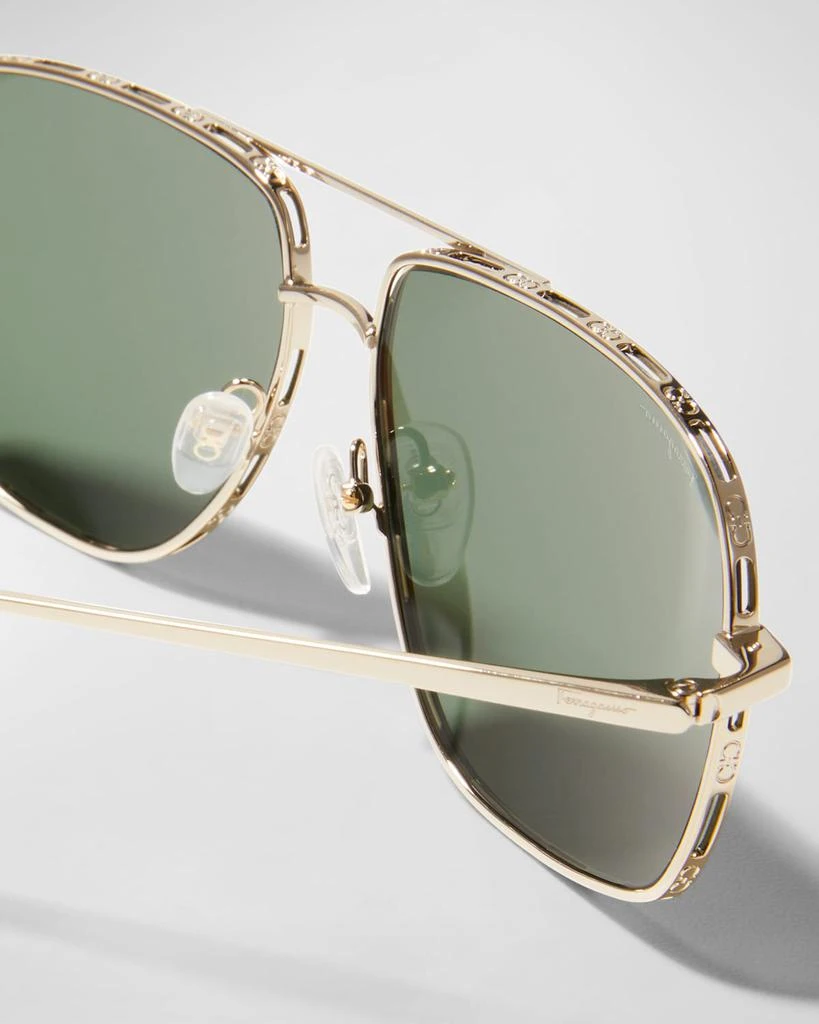 商品Salvatore Ferragamo|Men's Metal Gancini Rim Navigator Aviator Sunglasses,价格¥2889,第5张图片详细描述