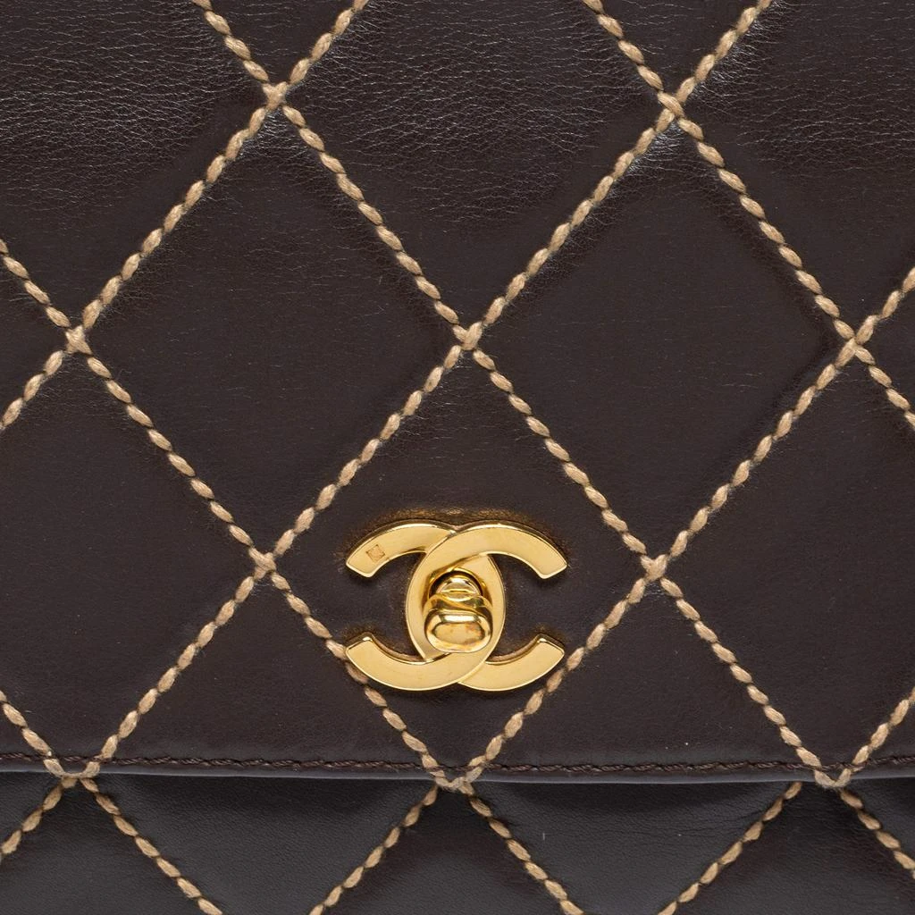 商品[二手商品] Chanel|Chanel Dark Brown Quilted Leather Wild Stitch Surpique Flap Bag,价格¥11497,第5张图片详细描述