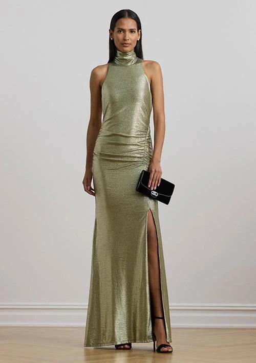 商品Ralph Lauren|Ralph Lauren Women S Metallic Sleeveless Turtleneck Gown,价格¥1321,第1张图片