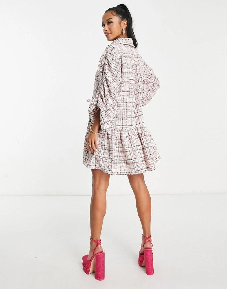 商品ASOS|ASOS DESIGN Petite boucle mini smock shirt dress with pephem in cream and pink,价格¥205,第4张图片详细描述