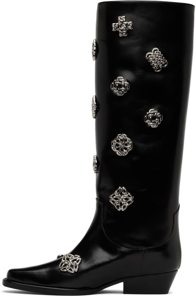 商品Toga Pulla|SSENSE Exclusive Black Leather Embellished Tall Boots,价格¥4444,第5张图片详细描述