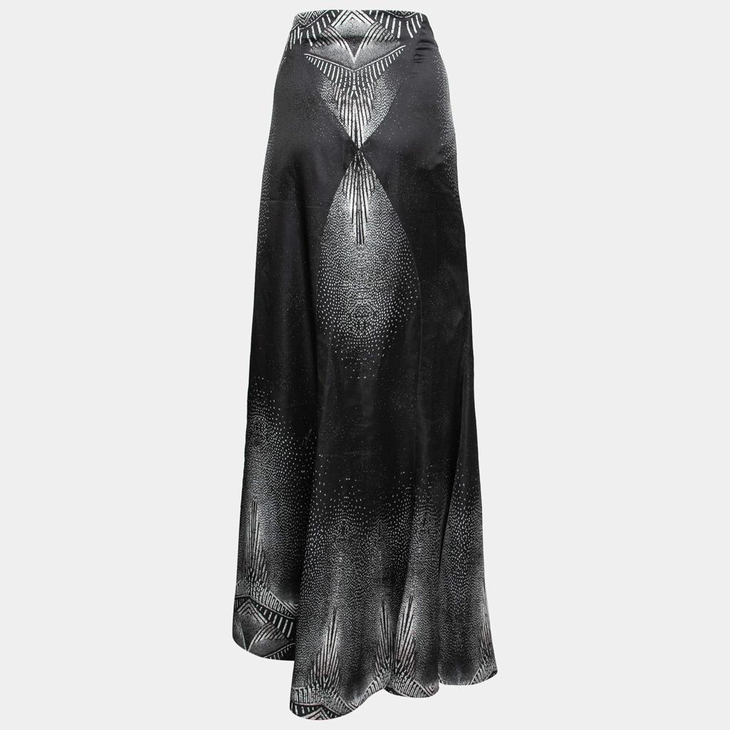 Just Cavalli Black Printed Lurex Satin Maxi Skirt L商品第2张图片规格展示