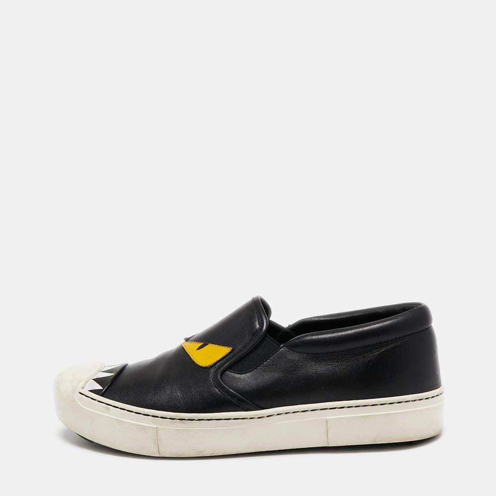 Fendi Black Leather Monster Slip On Sneakers Size 38.5商品第1张图片规格展示