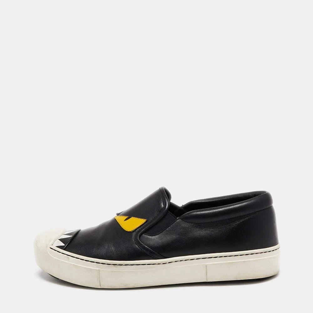 商品[二手商品] Fendi|Fendi Black Leather Monster Slip On Sneakers Size 38.5,价格¥959,第1张图片