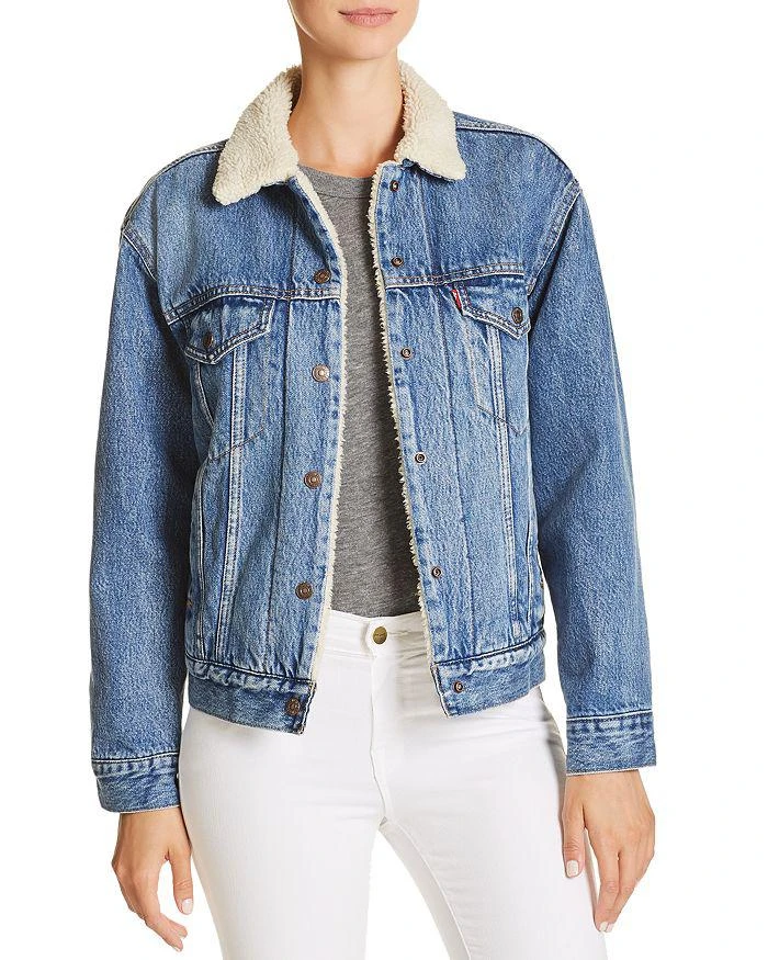 商品Levi's|Sherpa-Trimmed Denim Trucker Jacket 女士羊羔夹克,价格¥951,第1张图片