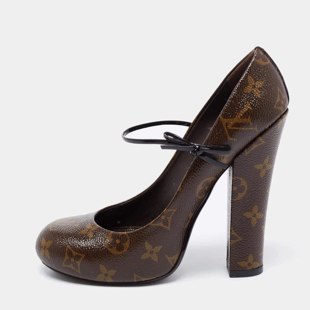 商品[二手商品] Louis Vuitton|Louis Vuitton Dark Brown Monogram Canvas Mary Jane Pumps Size 38,价格¥5066,第1张图片