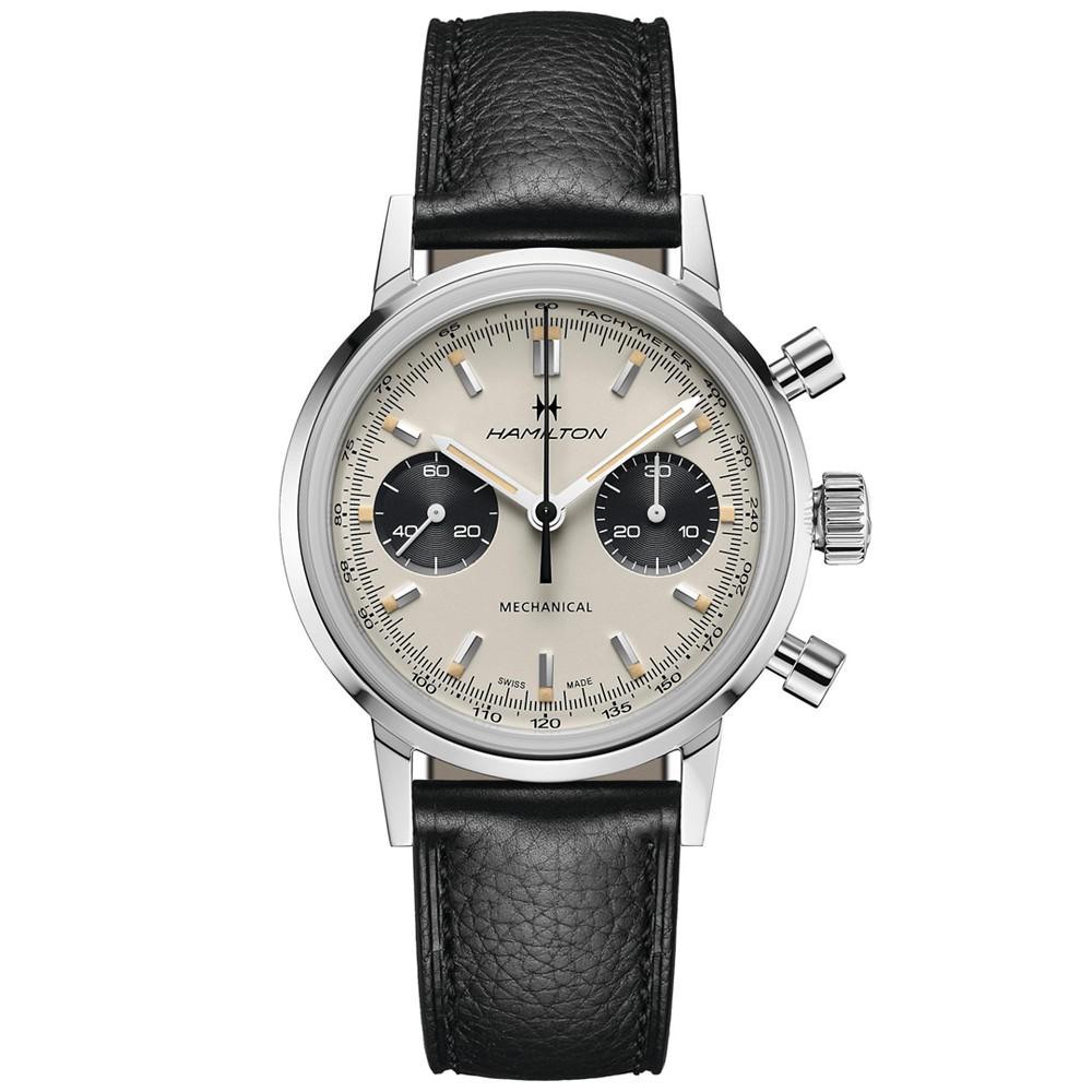 Men's Swiss Intra-Matic Chronograph H Black Leather Strap Watch 40mm商品第1张图片规格展示