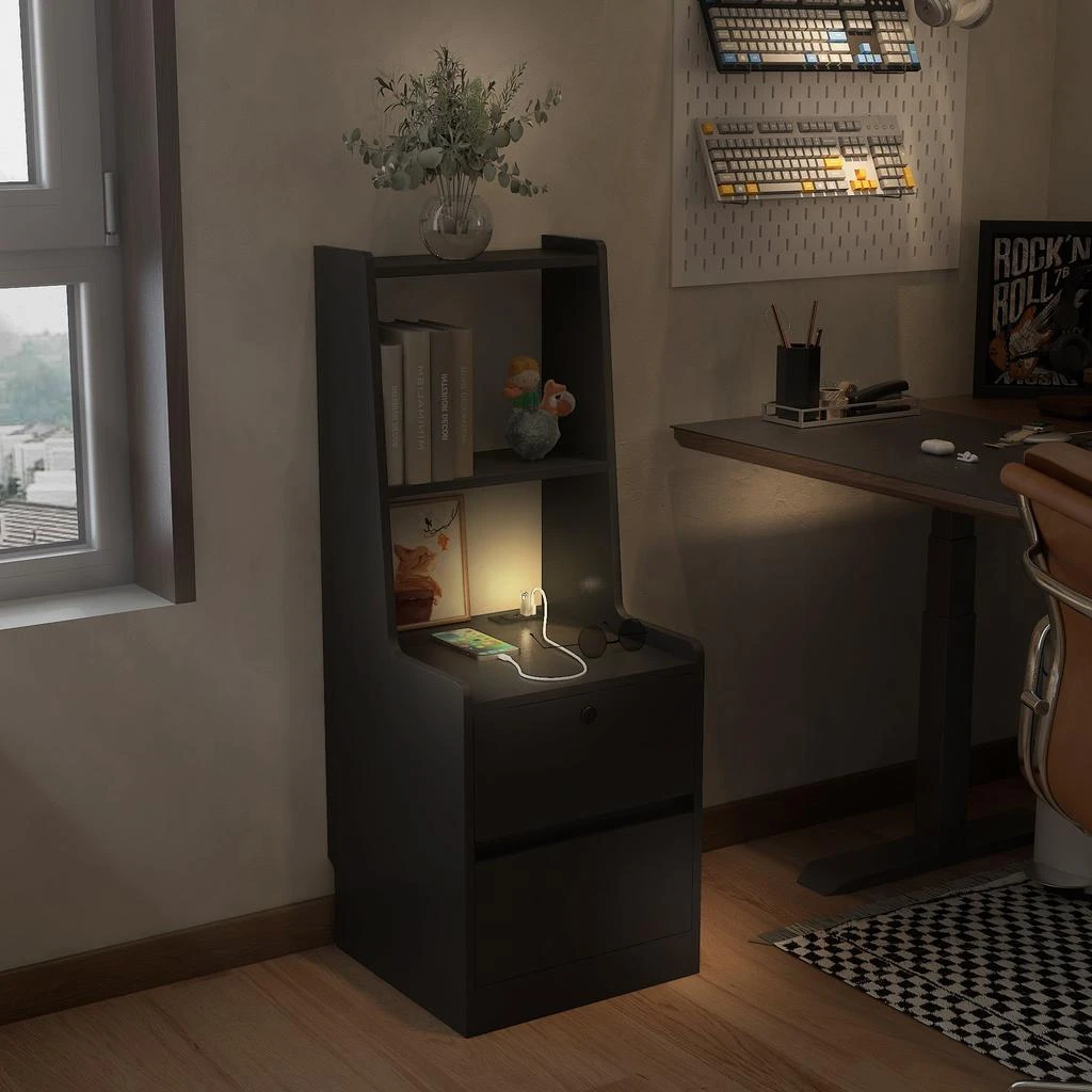 商品Streamdale Furniture|Streamdale Smart Storage Cabinet with Charging Station & Voice-Controlled LED Night Light,价格¥1053,第4张图片详细描述