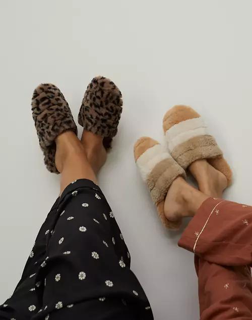 Quilted Scuff Slippers in Leopard Recycled Faux Fur商品第5张图片规格展示