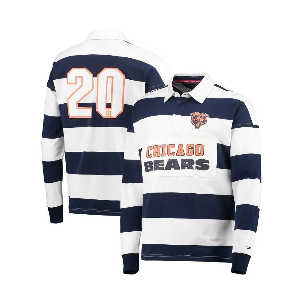 商品Tommy Hilfiger|Men's Navy, White Chicago Bears Varsity Stripe Rugby Long Sleeve Polo Shirt,价格¥727,第1张图片