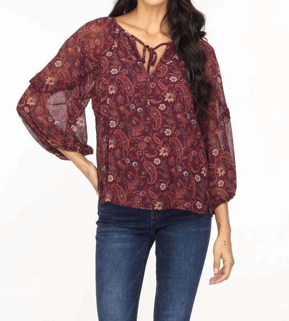 商品Veronica M|Gredana Ruffle Chiffon Blouse In Burgundy,价格¥633,第1张图片
