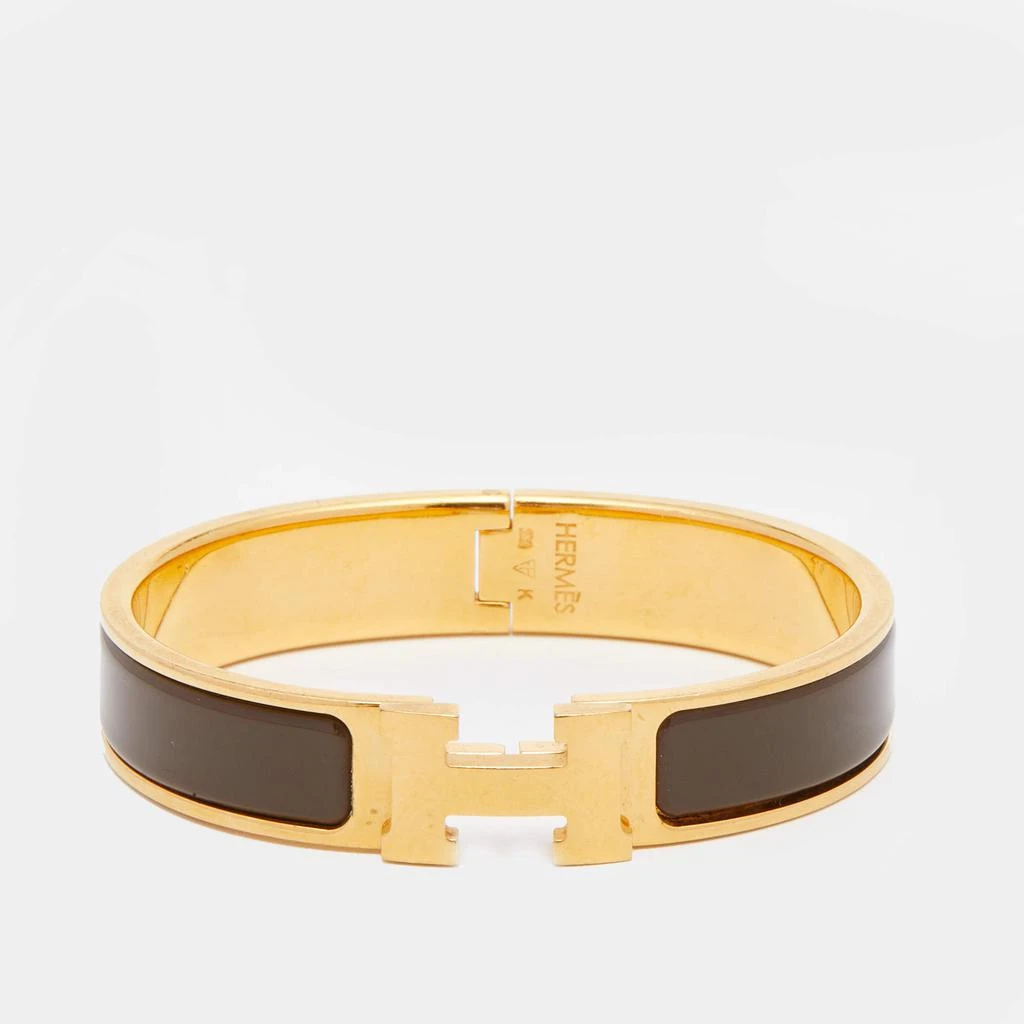 商品[二手商品] Hermes|Hermes Clic H Brown Enamel Gold Plated Narrow Bracelet,价格¥4026,第1张图片