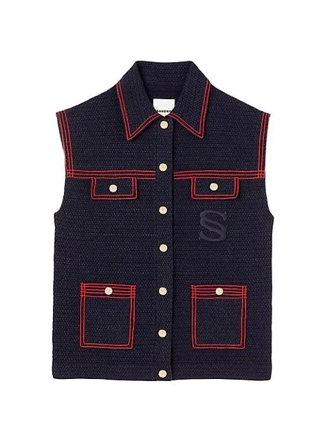 商品Sandro|Clovis Contrast-Trim Tweed Vest,价格¥1614,第1张图片