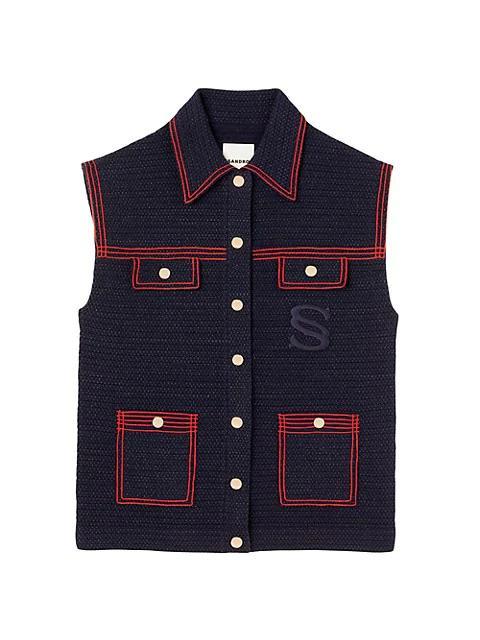 商品Sandro|Clovis Contrast-Trim Tweed Vest,价格¥1600,第1张图片