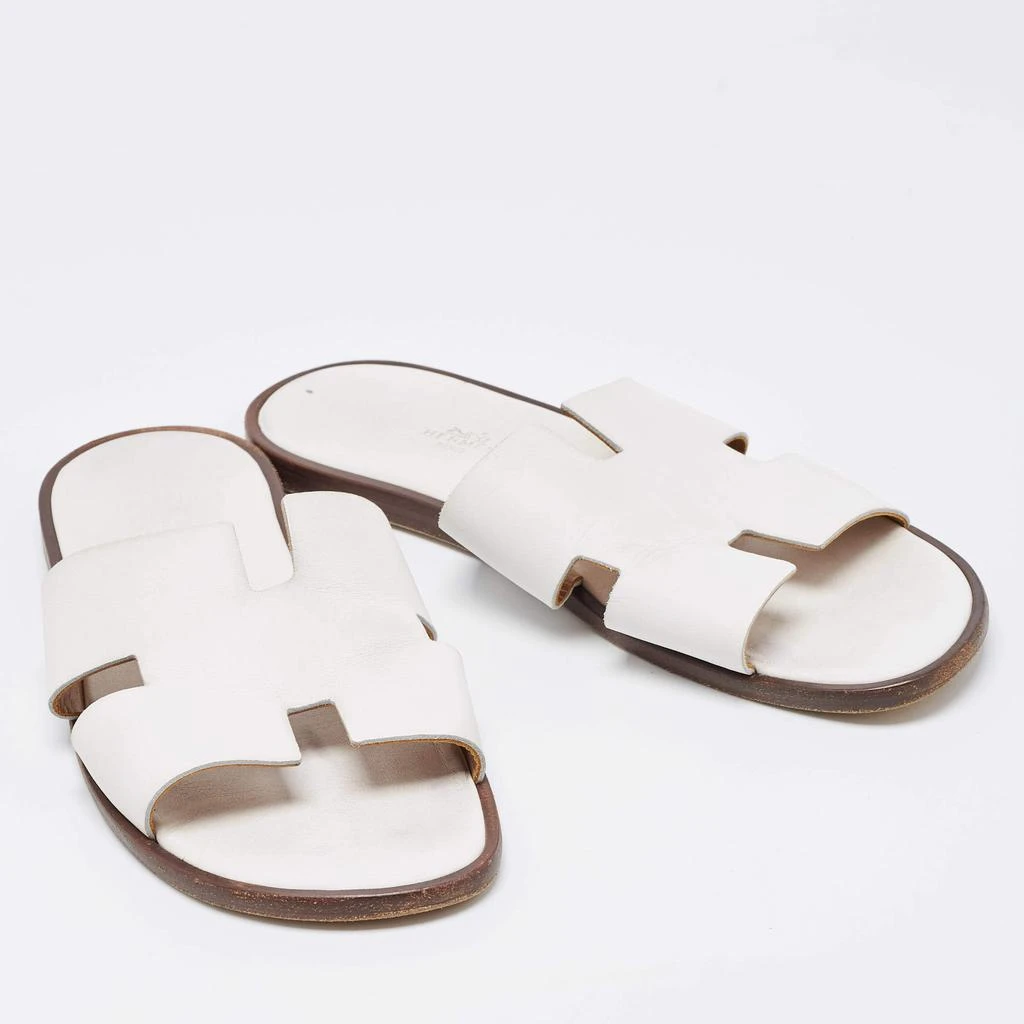 商品[二手商品] Hermes|Hermes White Leather Izmir Flat Slides Size 44,价格¥3806,第4张图片详细描述
