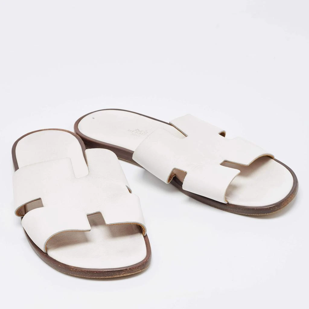 商品[二手商品] Hermes|Hermes White Leather Izmir Flat Slides Size 44,价格¥3377,第4张图片详细描述