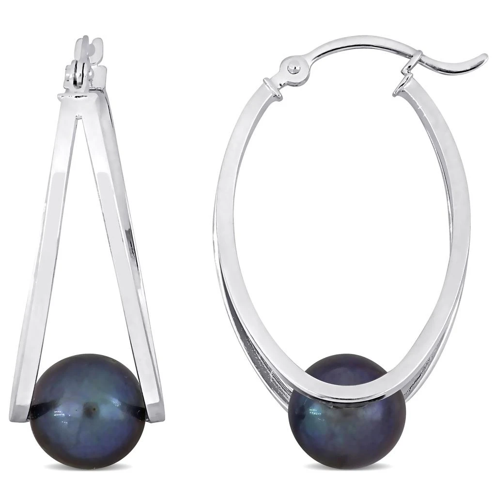 商品Mimi & Max|Mimi & Max 8-8.5mm Cultured Freshwater Black Pearl Earrings in Sterling Silver,价格¥284,第1张图片