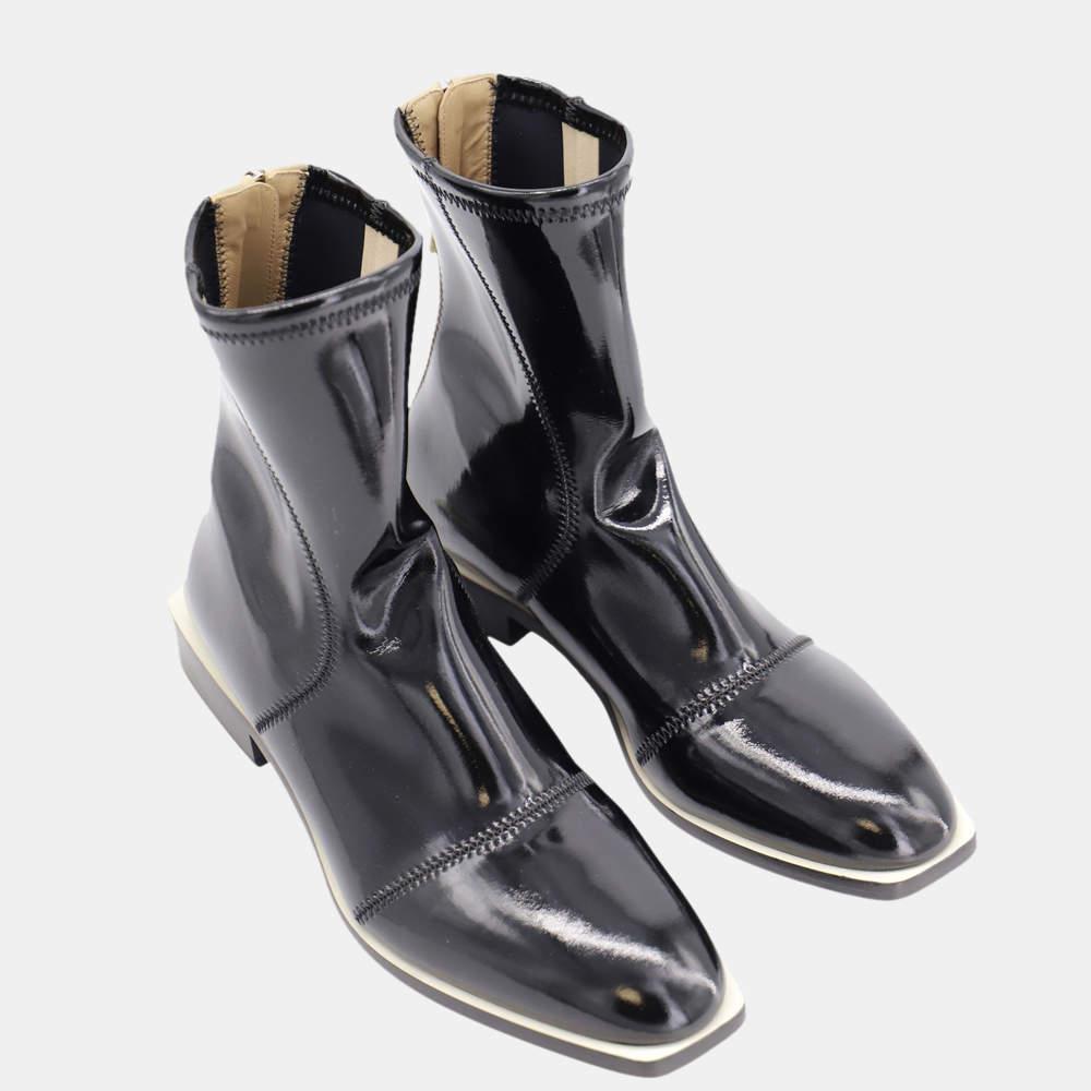 Fendi Black Nylon FFrame Square Toe Ankle Boots Size EU 39商品第3张图片规格展示