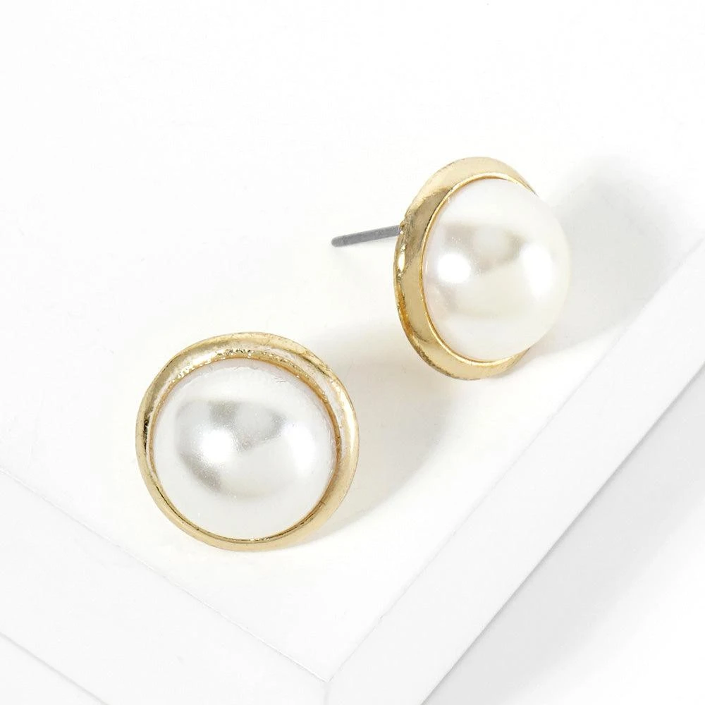 商品FASHNZFAB|Pearl Stud Earrings - Gold,价格¥175,第1张图片