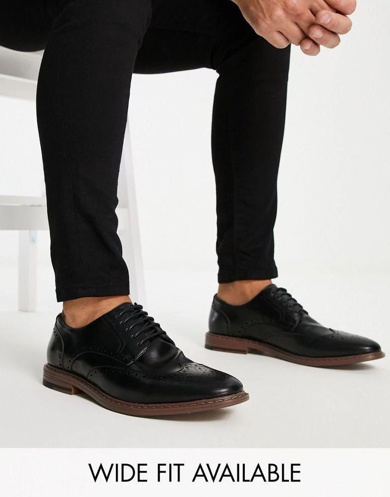 商品ASOS|ASOS DESIGN brogue shoes in black faux leather,价格¥294,第1张图片