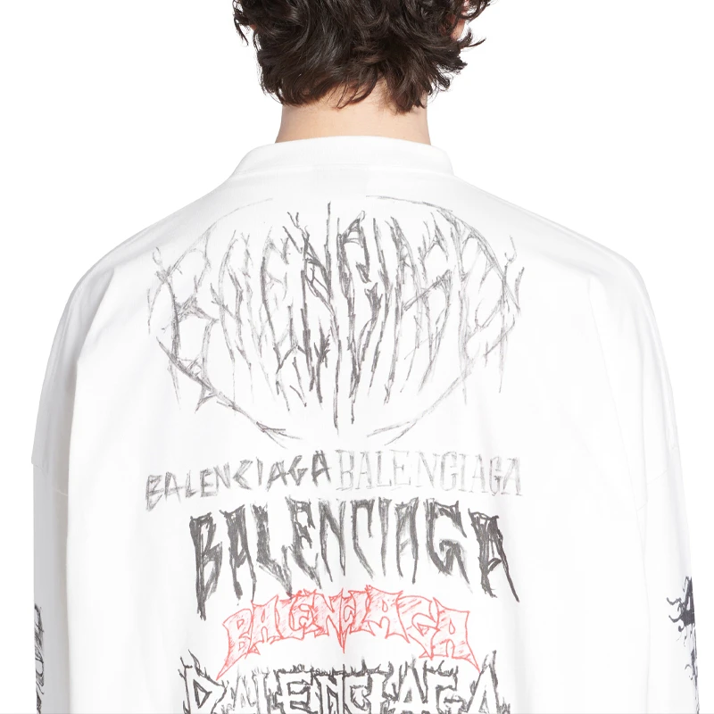 商品[国��内直发] Balenciaga|巴黎世家 SS24 x New Year系列 字母印花圆领套头长袖T恤 宽松版型 男女同款 白色,价格¥7760,第7张图片详细描述
