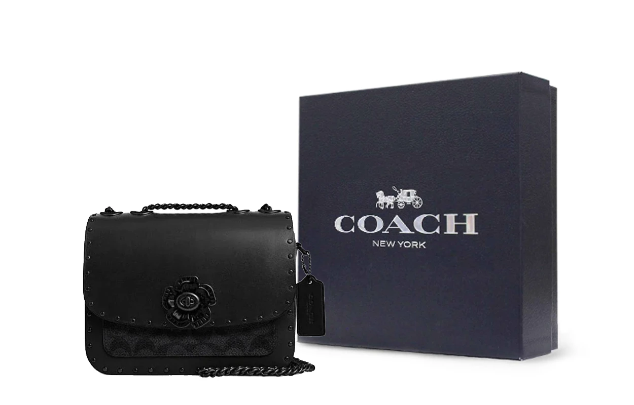 商品[国内直发] Coach|蔻驰 Madison 19 品牌徽标锁扣开合 牛皮革拼人造革 单肩斜挎包 小号 女款 黑色,价格¥3197,第7张图片详细描述