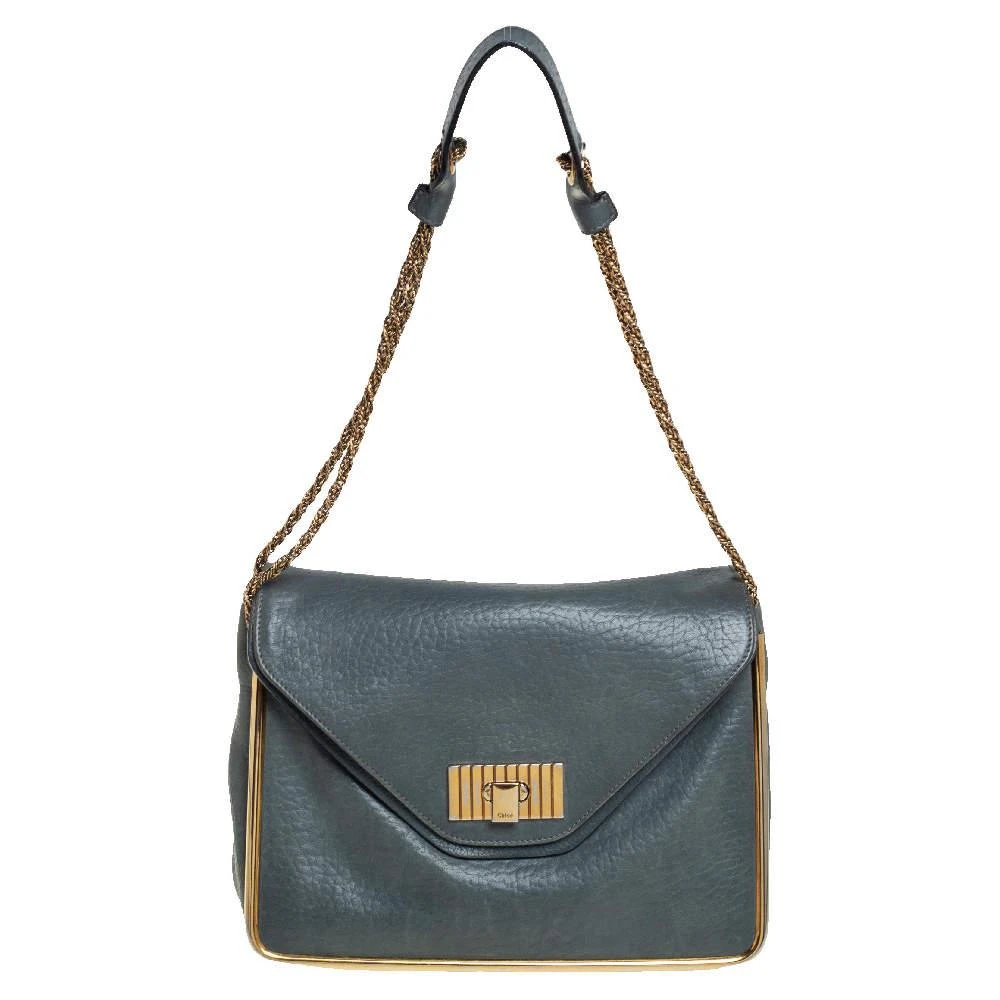 商品[二手商品] Chloé|Chloe Stone Blue Leather Medium Sally Flap Shoulder Bag,价格¥1276,第1张图片