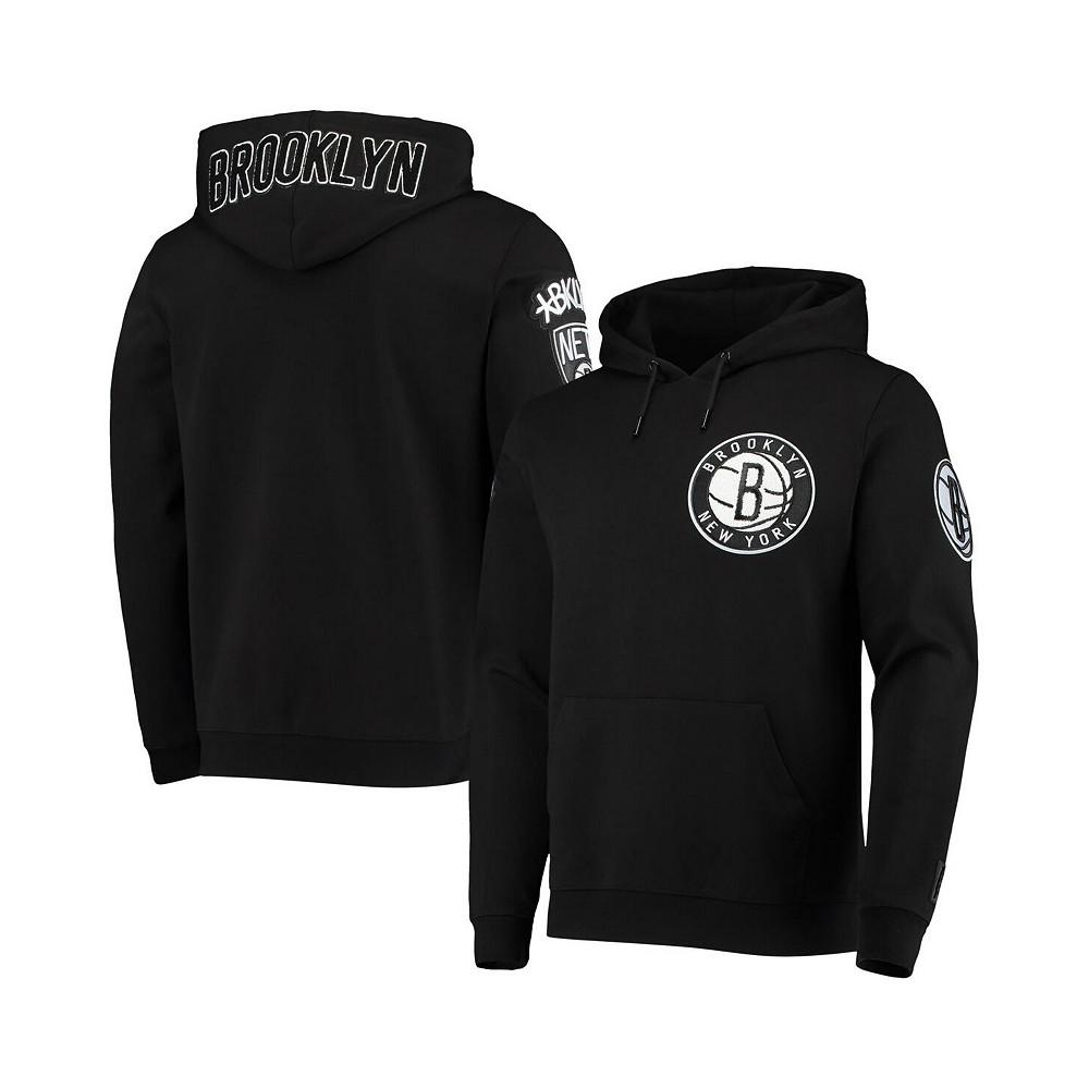 Men's Black Brooklyn Nets Chenille Pullover Hoodie商品第1张图片规格展示