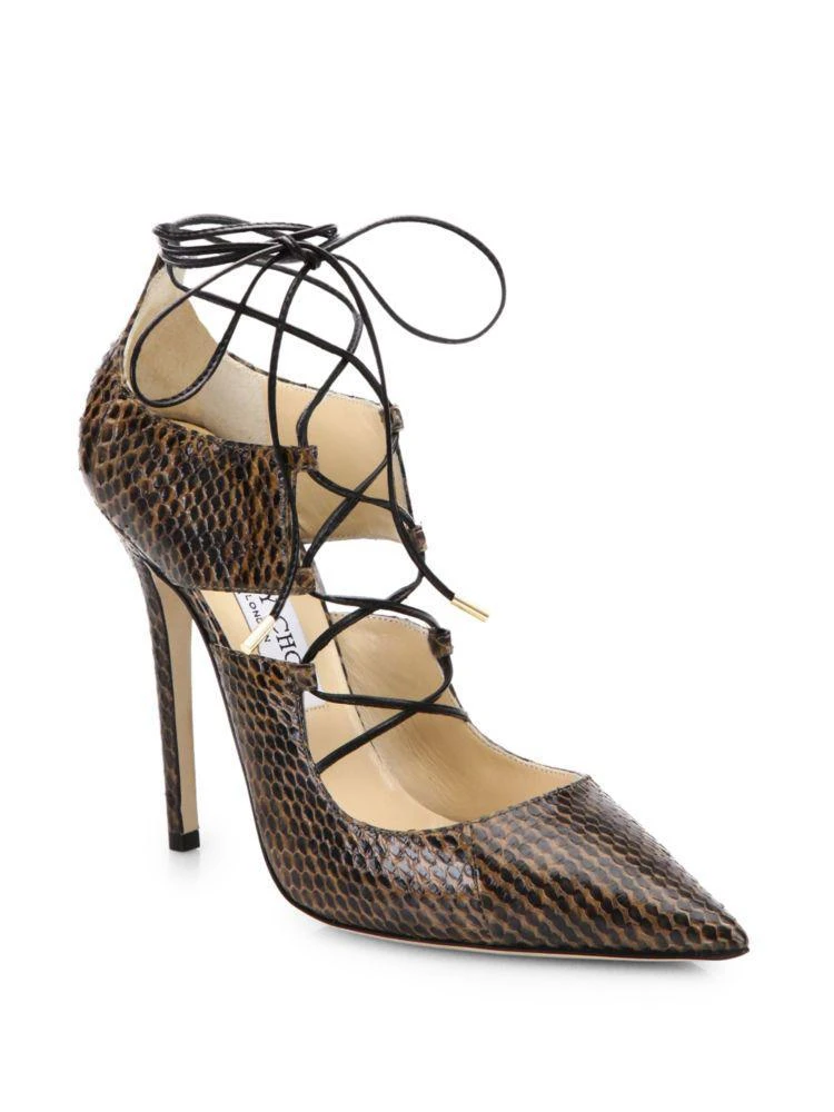 商品Jimmy Choo|Hoops Snakeskin Leather Lace-Up Pumps,价格¥4020,第1张图片