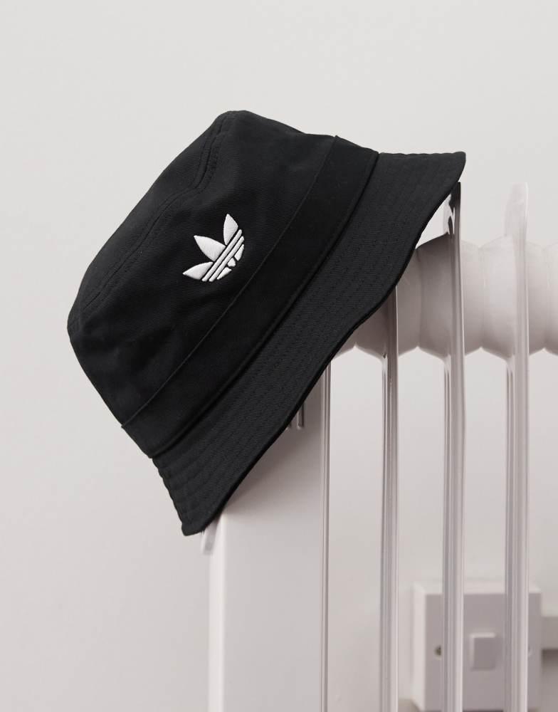 Shop adidas Originals Adicolor Trefoil Bucket Hat in black on Sale