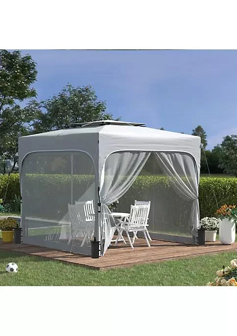 商品Outsunny|10 X 10 Pop Up Gazebo Foldable Canopy Tent With Carrying Bag With Wheels Mesh Sidewalls 4 Leg Weight Bags And 3 Level Adjustable Height For Outdoor Garden Patio Party Grey,价格¥1764,第4张图片详细描述