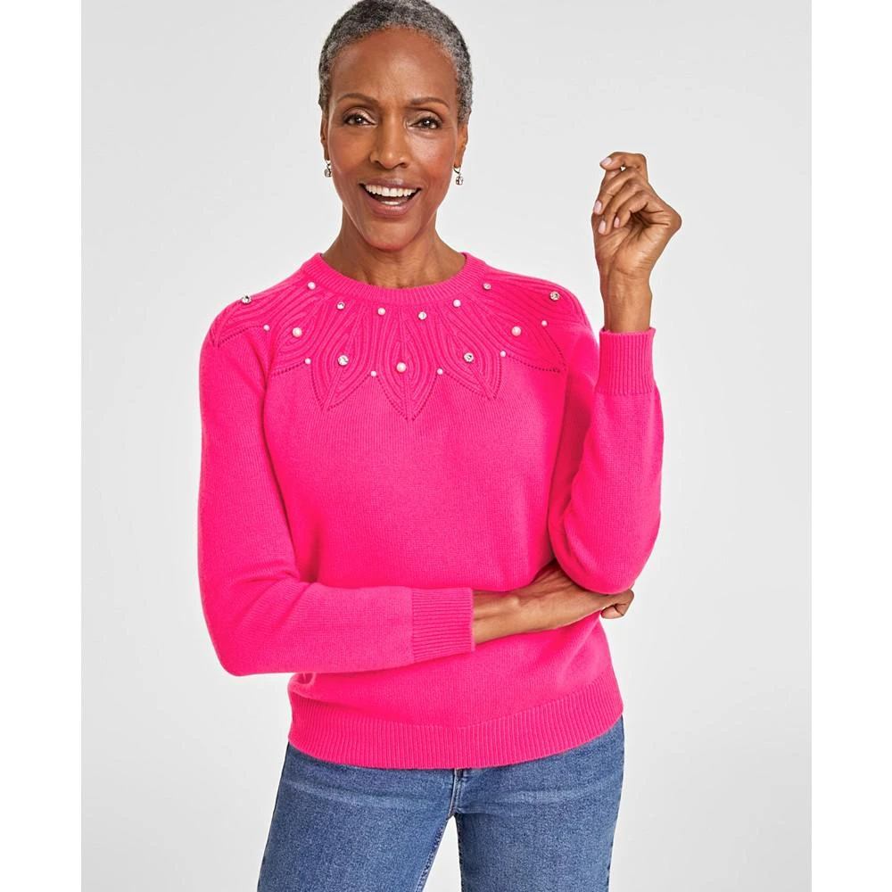 商品Charter Club|Women's 100% Cashmere Embellished Crewneck Sweater, Created for Macy's,价格¥690,第1张图片