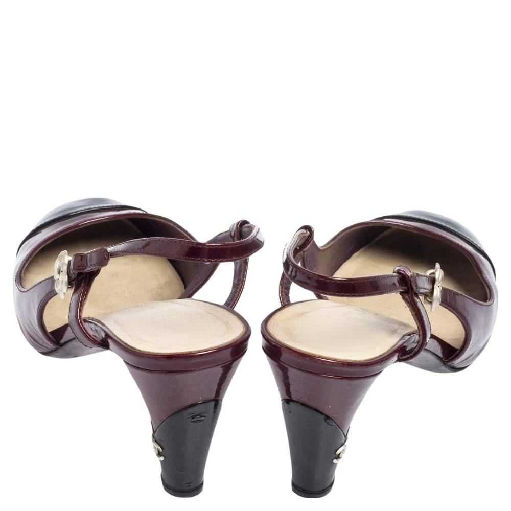 商品[二手商品] Chanel|Chanel Purple/Black Patent Leather Cap Toe Slingback Sandals Size 37,价格¥1903,第5张图片详细描述