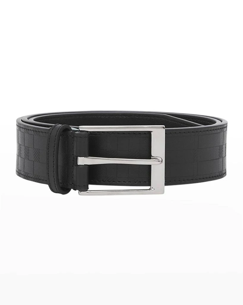 商品Burberry|Men's Debossed Check Leather Buckle Belt, 35mm,价格¥1960,第1张图片