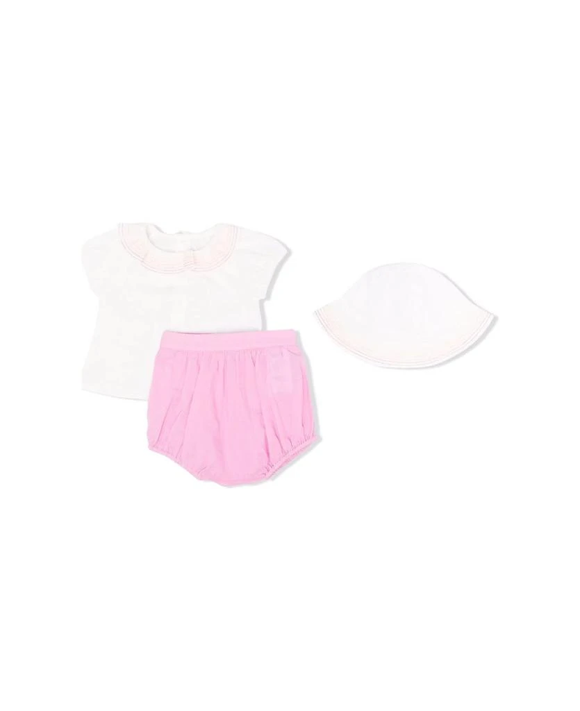 商品Chloé|Baby White And Fuchsia Gift Set With Three Pieces: T-shirt, Shorst And Hat,价格¥1412,第1张图片