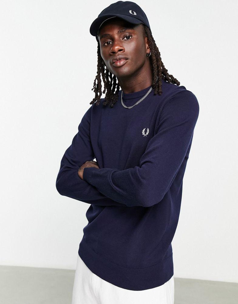 Fred Perry crew neck jumper in Navy - NAVY商品第1张图片规格展示