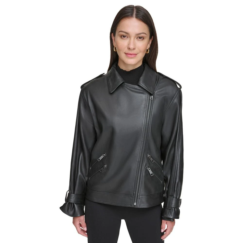 商品DKNY|Women's Leather Zippered-Pocket Moto Jacket,价格¥2463,第4张图片详细描述