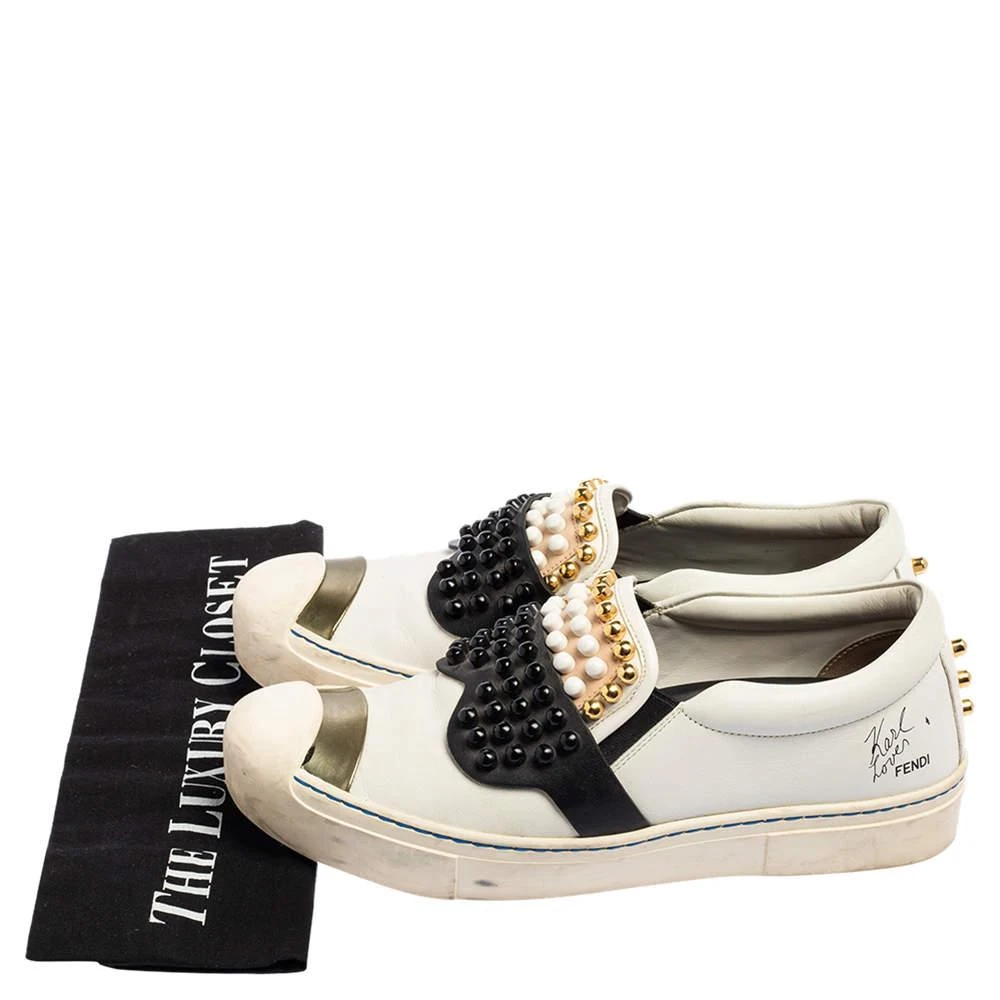 Fendi Black\White Leather Karlito Studded Low Top Sneakers Size 38 商品