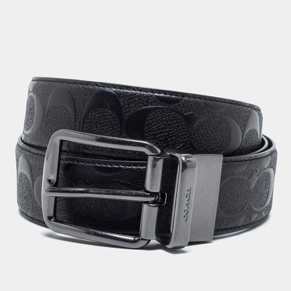 Coach Black Signature Leather Reversible Buckle  Belt商品第1张图片规格展示
