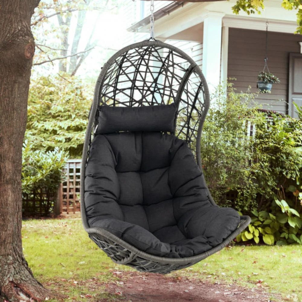 商品Hivvago|Hanging Egg Chair PE Rattan Swing Hammock Chair with Soft Pillow and Cushion-Gray,价格¥2150,第2张图片详细描述