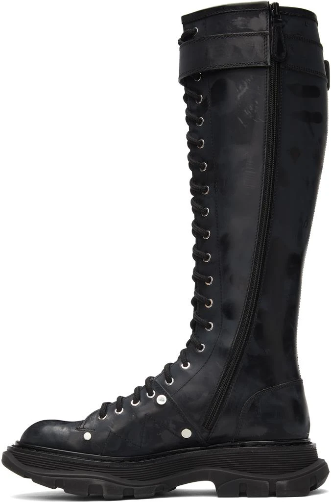 商品Alexander McQueen|Black Tread Lace-Up Tall Boots,价格¥6022,第3张图片详细描述