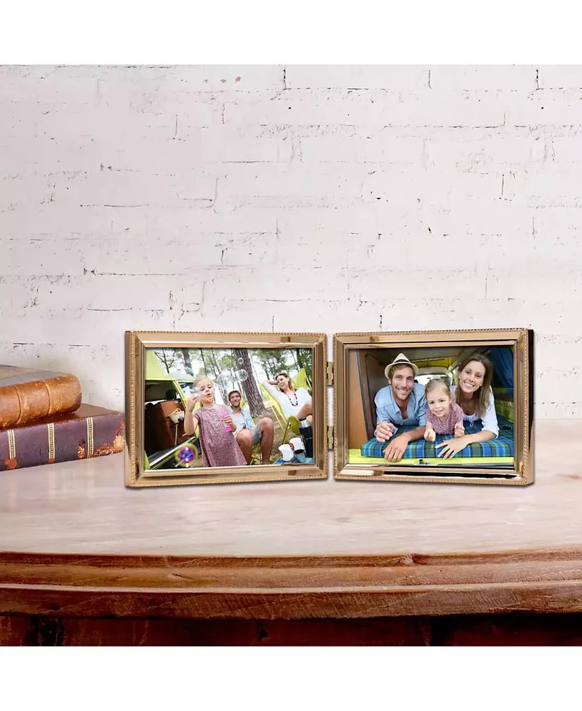 商品Lawrence Frames|Polished Metal Hinged Double Picture Frame - Bead Border Design, 6" x 4",价格¥260,第4张图片详细描述