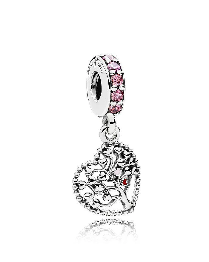 商品PANDORA|Sterling Silver & Cubic Zirconia Tree of Love Heart Dangle Charm,价格¥278,第1张图片