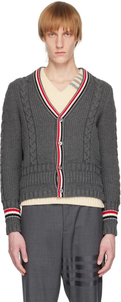 商品Thom Browne|Gray Stripe Classic Cardigan,价格¥3854,第1张图片