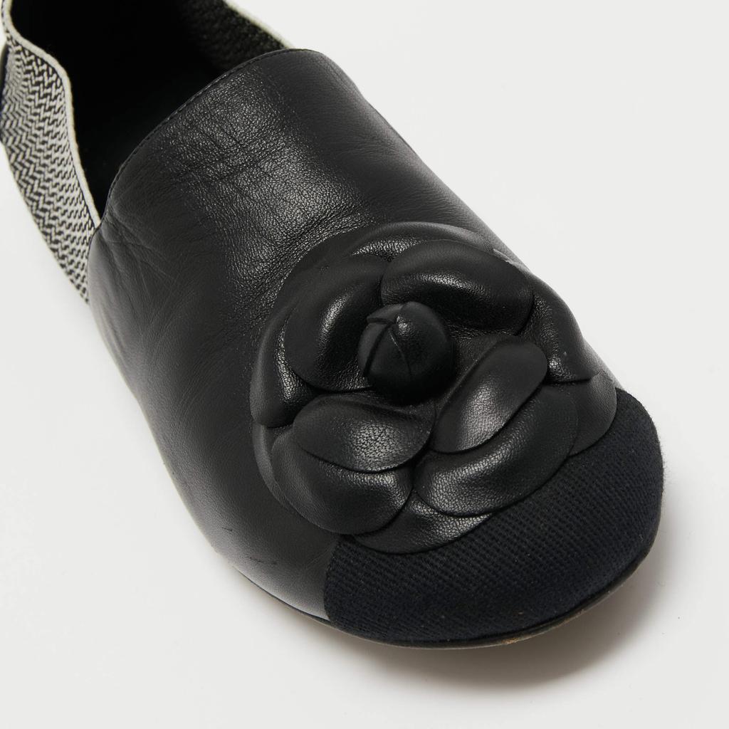 Chanel Two Tone Leather and Elastic Cap Toe Camellia Flower Ballet Flats Size 37商品第7张图片规格展示